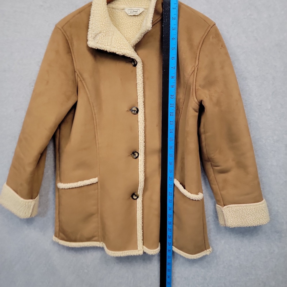Vtg LL Bean Sherpa Lined Womens Faux Suede Shearling Jacket Coat Tan Brown Sz M - Picture 10 of 15